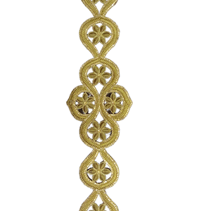 Bordure de taille florale avec nœud éternel scintillant, broderie en cordon doré et travail de zari - Product Image 1