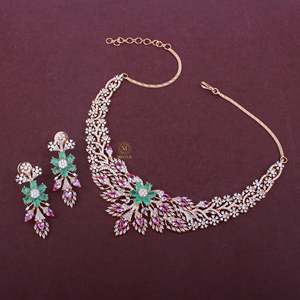Rubina CZ Fusion Designer Bridal Necklace and Earring Set - Product Image 3