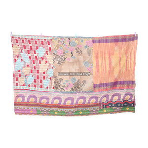 Indian Vintage Print Kantha Quilt <b>Bedspread</b> Kantha Bed Cover Kantha Bedding Indian Reversible Hand Stitched Heavy Throw Old Sari - Product Image 2