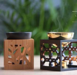 Wooden Bakhoor <b>Burner</b> Set Hand-Made Sandalwood Incense <b>Burner</b> Geometric Pyramid Aromatic Holder All-Season Use Incense <b>Burner</b> - Product Image 4