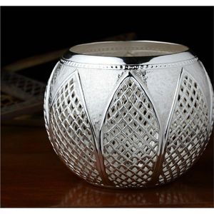 Handcrafted Silver Metal Kalash Pot Antique Carved Floral Vases <b>Decorative</b> Brass Bowl For Pooja Diwali Gift Hindu Festive <b>Decor</b> - Product Image 5