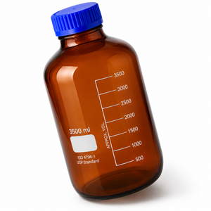 Botella Redonda de Reactivo de Vidrio Borosilicato Ámbar de 3500 ml de ELS Instruments con Tapa de Rosca de PP Hermética y Anillo Antigoteo - Product Image 4