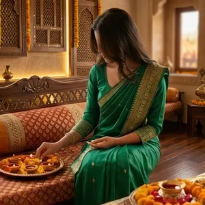 Sari en soie vert émeraude - Product Image 6