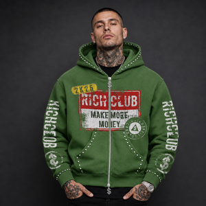 Felpa con Cappuccio Vintage Personalizzata da <span class=keywords><strong>Uomo</strong></span>, Lavaggio Acido, Pesante, con Zip e Strass, in Tessuto French Terry Effetto Vissuto - Product Image 3