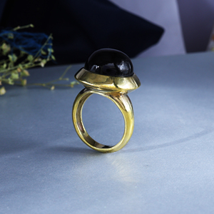 Onyx Cabochon Rings | 14K Gold Plated Brass Bezel Setting Bohemian Style - Product Image 4