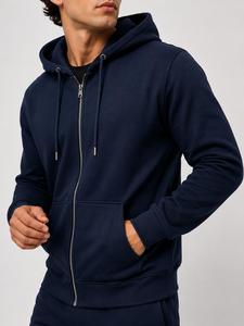 Men's Hooded Pullover Sweatshirt Winter Solid Color Fleece Casual Regular Sleeve <b>Black</b> Trim Design <b>Zipper</b> <b>Hoodie</b> Quick Dry - Product Image 6