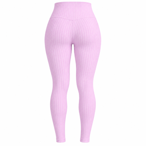 Custom <b>Pink</b> Ribbed High Waist Yoga <b>Leggings</b> Women Stretch <b>Gym</b> Fitness Workout Pants - Product Image 4