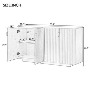 Credenza con 4 Ante Ondulate, Maniglie in Rame Retrò, Ampio Spazio di Stoccaggio e Ripiani Regolabili per Sala da Pranzo e Soggiorno - Product Image 4