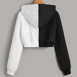 Sweat-shirt à capuche court pour femme, couleur pêche unie, en molleton de coton, style décontracté pour l'automne - Product Image 2