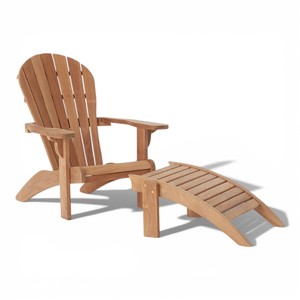 Weather Resistant Natural Teak Wood <b>Adirondack</b> Lounge <b>Chair</b> and Ottoman Durable <b>Garden</b> Sun Lounger for <b>Garden</b> Poolside and Deck - Product Image 6