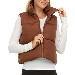 Gilet matelassé bleu clair pour femme avec fermeture éclair, col montant, vêtement d'extérieur décontracté, coupe-vent en polyester - Product Image 2