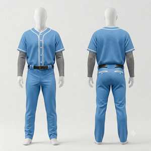 Men's Light Blue <b>Baseball</b> Uniform Set Short Sleeve Jersey Pants Breathable Button Closure Team Apparel All Seasons Regular Fit - Product Image 1