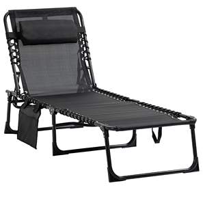 For Outsunny Portable Folding Camping Cot Adjustable <b>Reclining</b> Chaise Lounge Chair with Removable Pillo <b>Sun</b> <b>Lounger</b> - Product Image 1