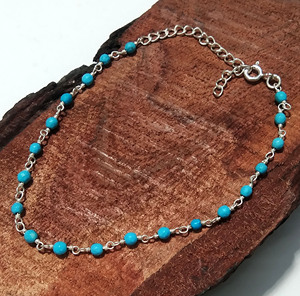 Natural Turquoise <b>Beaded</b> <b>Bracelet</b> 925 Sterling Silver Minimalist Gemstone Jewelry, Handmade Blue Stone <b>Bracelet</b> for Women. - Product Image 6