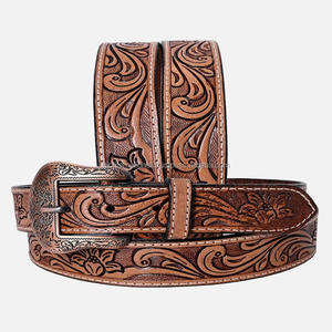 Cinturón de cuero genuino occidental para hombres, mujeres, vaquero, vaquera, cinturón de herramientas de cuero occidental tallado a mano, unisex - Product Image 2