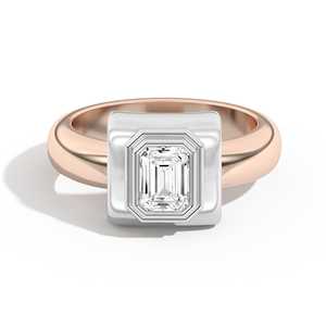 Wholesale 1 Carat Emerald Cut Diamond Engagement <b>Ring</b> 10K 14K 18K Solid Gold Double Bezel Set 4mm <b>Domed</b> Solitaire Band - Product Image 5