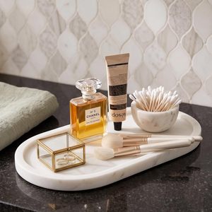 Plateau ovale en marbre blanc naturel pour salle de bain, cuisine, service, décoration de table à manger, organisateur de comptoir domestique - Product Image 4