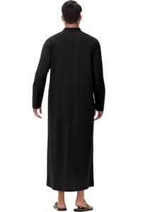 Abaya Thobe pour Hommes Musulmans Qatar 2026, Coton Léger et Respirant, Nouveau Design, Style Casual, Couleur Noire Unie, Vêtements de Ramadan - Product Image 2