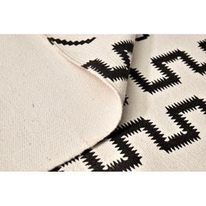 Tapis d'intérieur en laine tissé à la main, motif grec géométrique, tissage plat, noir ivoire, à poils ras, franges bohèmes, pour décoration de salon - Product Image 4