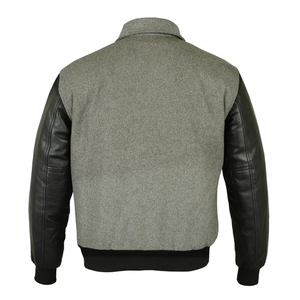 Unisex Luxury Wool Varsity Bomber <b>Jacket</b> with <b>Leather</b> Sleeves Stand Collar Solid College Letterman Streetwear Winter Fashion - Product Image 4