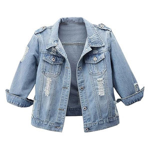 Veste en jean courte rétro pour femme, manches 3/4, bleu clair, style décontracté vintage, chic, coupe courte, pour tous les jours - Product Image 1