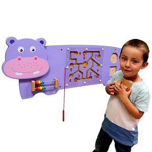 Panel de Actividades Montessori de Madera con Forma de Hipopótamo para Niños Pequeños, Tablero Sensorial de Aprendizaje con Laberinto Magnético de Cuentas - Product Image 1