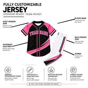 Conjunto de camiseta de béisbol para adultos, manga corta, estampado sublimado, absorbe la humedad, 100% poliéster, nombre del equipo, número personalizable - Product Image 1