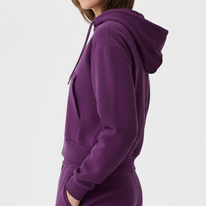 Sudadera con Capucha Corta para Mujer con Logotipo Personalizado, Color Sólido, Manga Larga, Cierre de Cremallera, 100% Algodón Tejido Transpirable, Otoño - Product Image 5