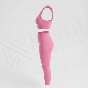 Conjunto de Yoga Rosa sin Costuras para Mujer, Sujetador Deportivo Racerback y Leggings de Cintura Alta, 2 Piezas, Ropa Deportiva - Product Image 3