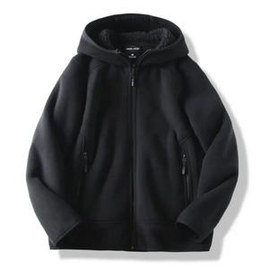 <b>Men's</b> Hooded <b>Fleece</b> Jacket Solid Color Breathable Zipper Closure Windproof Casual Winter Wear Regular Fit Polyester Shell <b>Sherpa</b> - Product Image 2