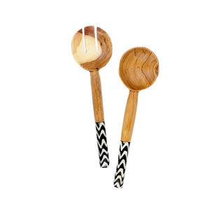 Black Enamel Handle Wooden Serving Spoon For Lunch & Dinner Dining table Salad Server Spoon Dishwasher Safe Utensils - Product Image 2
