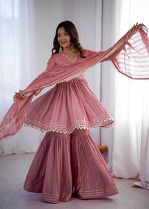 Traje de Seda Indio-Pakistaní para Boda de Verano, Sharara Gharara Punjabi, Traje Salwar Sexy para Mujer, Venta al Por Mayor - Product Image 6
