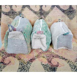 Beautiful Vintage Kantha Floral Printed Quilted Zipper Closure 3-Piece Women's Travel for <b>Pouch</b> Set Cosmetic Bags - Product Image 2