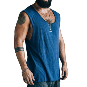 Wholesale Bulk Blank Casual Men Scoop Neck Tank Tops Lightweight Textured Fabric Gym Stringer Custom Branding Tank Tops For Men - Product Image 3