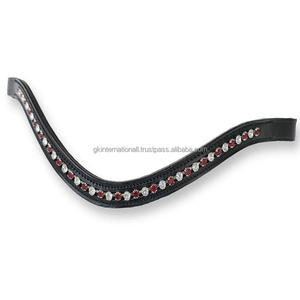 Ultimate <b>Shine</b> Red Black & White Crystals Decorative Custom Empty Channel Padded Leather Horse Brow Band in Full Cob Over Sizes - Product Image 4