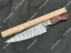 Couteau de chef de luxe en acier Damas, lame pleine longueur, tranchant comme une rasoir, manche en bois de rose, étui en cuir, ambidextre, haute dureté - Product Image 3