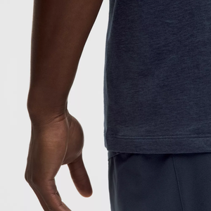 T-shirt pour homme de haute qualité, bleu marine uni, col rond, manches courtes, mélange polyester/coton, coupe classique, jersey décontracté, séchage rapide - Product Image 5