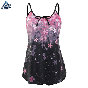 Lot de Tankinis Imprimés Dégradé Fleur de Cerisier Rose pour Femme, Prix Usine, Respirant, Séchage Rapide, Col Rond - Product Image 2