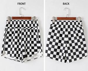 Shorts a Cuadros de Cintura Alta para Mujer, Negros y Blancos, Casuales, Tejidos, con Cintura Elástica, Corte Regular, Transpirables, para Verano - Product Image 6