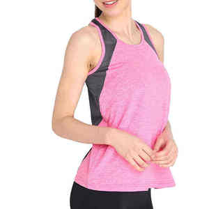 Débardeur rose sans manches pour femme, col rond, tricoté, style sportif, respirant, longueur normale, couleur unie, polyester, vêtements de sport - Product Image 4