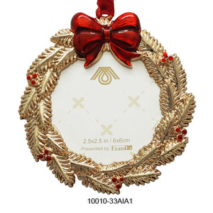 Tranl Metal Christmas Ornament Wreath 2.5x2.5 In Gold <b>Red</b> <b>Bow</b> Traditional Indoor Decor - Product Image 1
