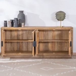 Vandana Amber Spirit Four-door <b>sideboard</b> in solid mango wood with metal handles Vikka - Product Image 2