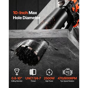 Trapano carotatore diamantato con supporto, diametro di foratura 0,8-10 pollici, 10 punte, per carotaggio a secco/umido del calcestruzzo - Product Image 2