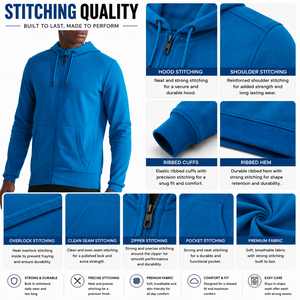 Sudadera con capucha y cremallera para hombre, azul sólido, de forro polar, corte regular, informal, para otoño, 100% algodón, corte regular, alta calidad - Product Image 5