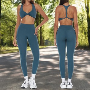 PASUXI Soutien-gorge de sport respirant à maintien intégral pour la gym, avec col halter et décolleté en V, et Leggings de course taille haute élastiques effet push-up - Product Image 3