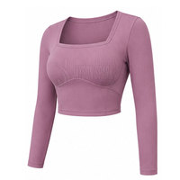 Hauts à manches longues pour femmes, séchage rapide, respirants, tendance, décontractés, col carré, coupe ajustée, confortables, grandes tailles, devant