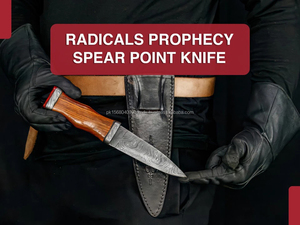 Couteau de chasse artisanal en acier Damas Radical Prophecy, manche en cuir, OEM ODM personnalisable, pointe tombante droite, excellente qualité - Product Image 4