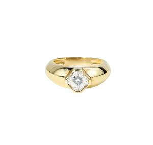 Bague signet en or jaune massif 14K 18K avec diamant de laboratoire de 1,25 carat, taille Asscher, pour femme et homme - Product Image 1