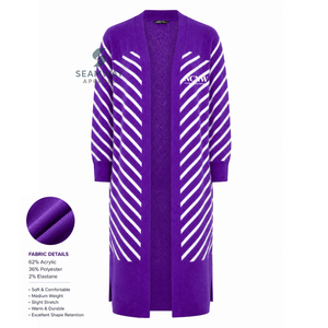 Cárdigan largo con frente abierto para mujer NCNW, suéter morado con rayas blancas, puños acanalados, bordado y aberturas laterales - Product Image 2