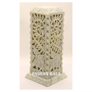 Pure Soapstone Incense <b>Tower</b> Natural Color Hand Carving Flowers Design Worship Items And Home Decoration With Best Exporters - Product Image 1